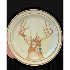 Cacciatore Deer Head 11" Round Wall Art Plate Buck Hand Painted Artist Signed 82